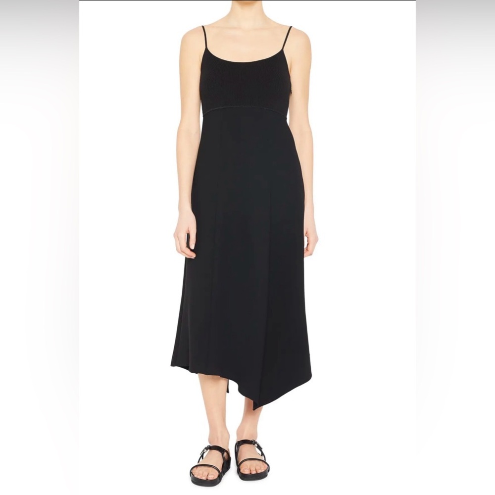 Theory Black Midi Dress With Knit Bodice and Flowy Skirt
